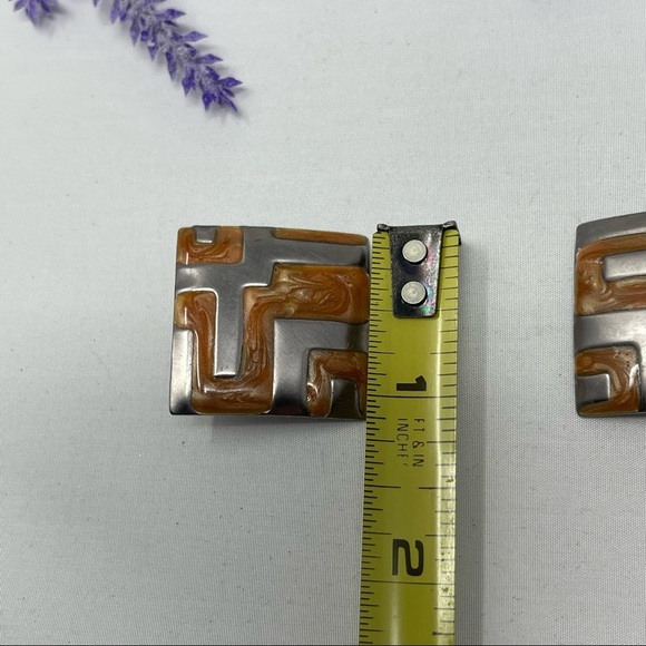 Vintage 80s Silver Tone Swirl Enamel Pierced Earrings - Picture 3 of 3